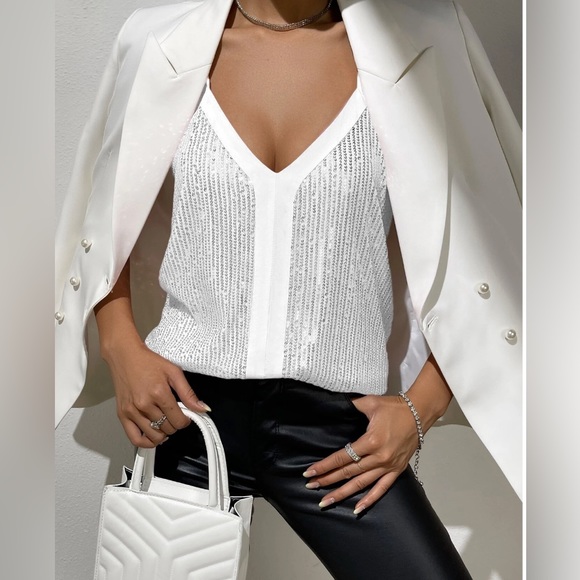 White  Sequin Cami Top - Picture 4 of 8